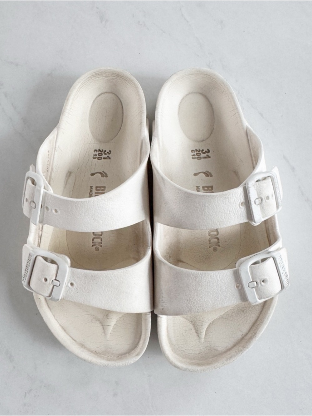 Birkenstock White Double Buckle Slide Sandals